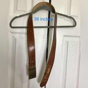 VTG 70’s Ampersand Brass Buckle Alfa Romeo  Kalamazoo Michigan 38” Leather Belt